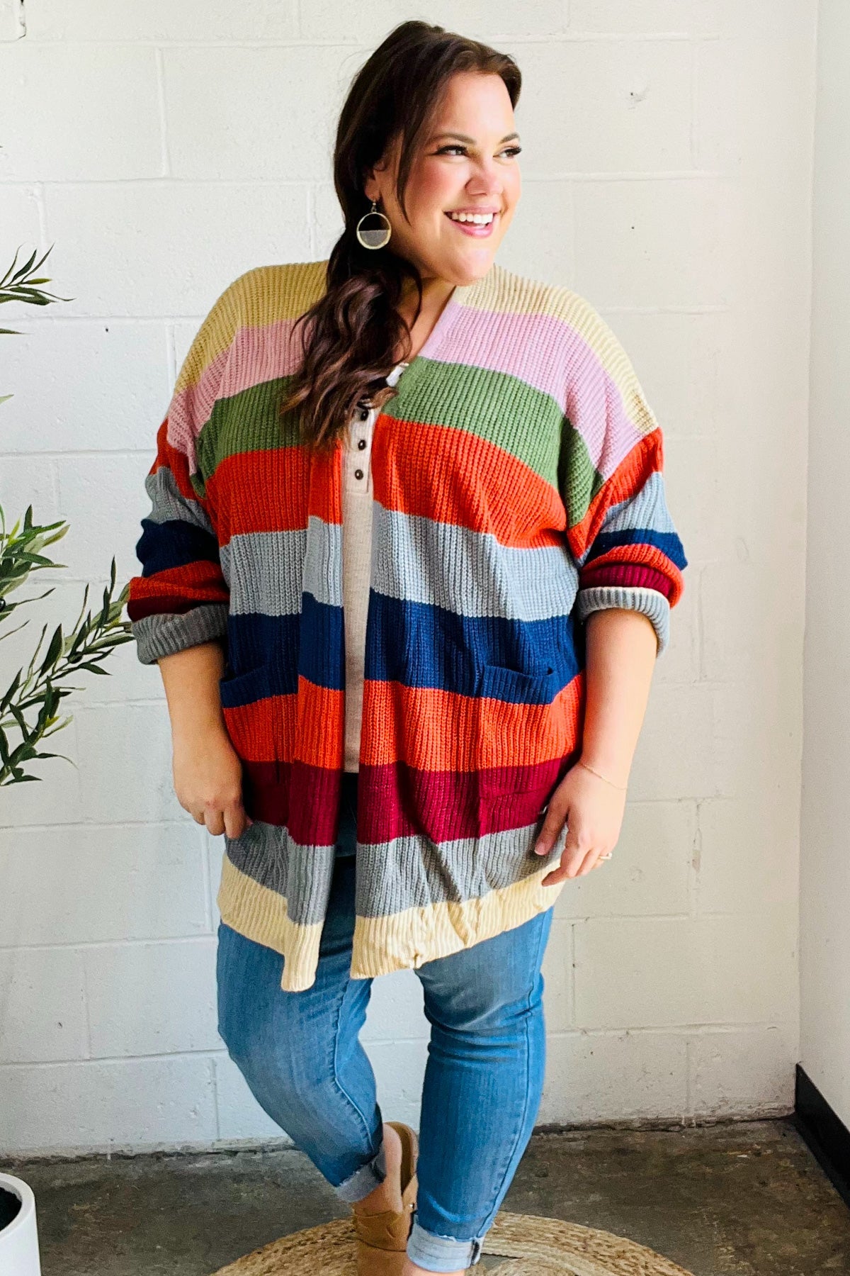 Multicolor Striped Slouchy Open Cardigan