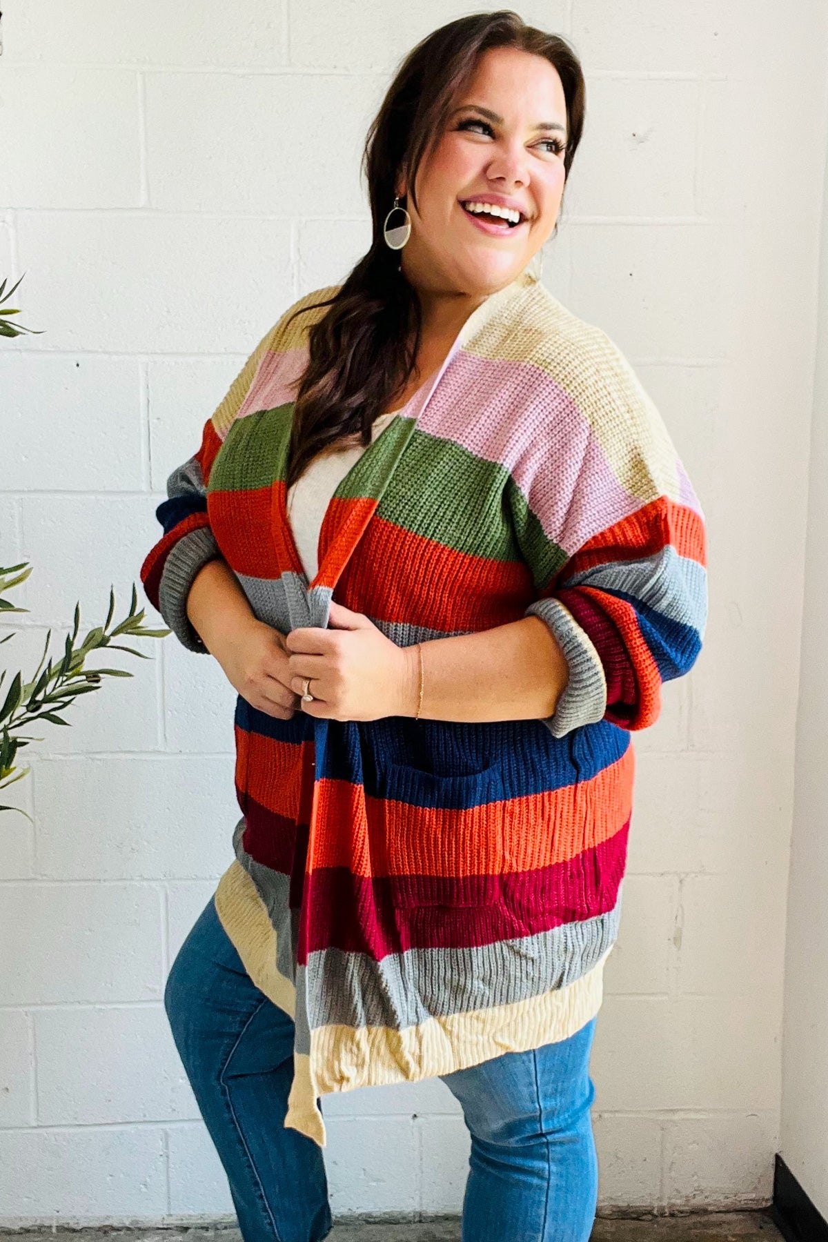 Multicolor Striped Slouchy Open Cardigan