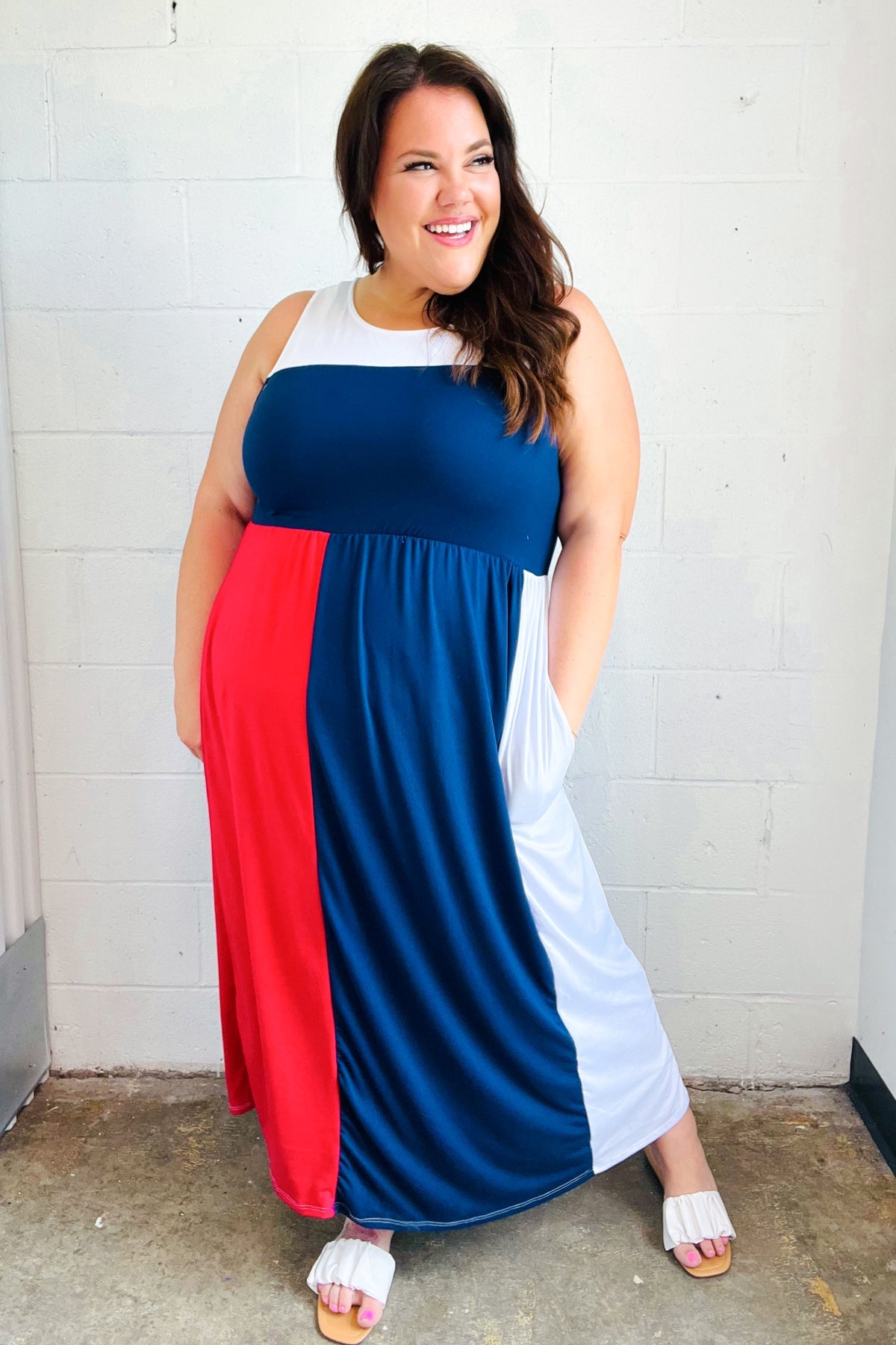 Patriotic Color Block Fit & Flare Maxi Dress