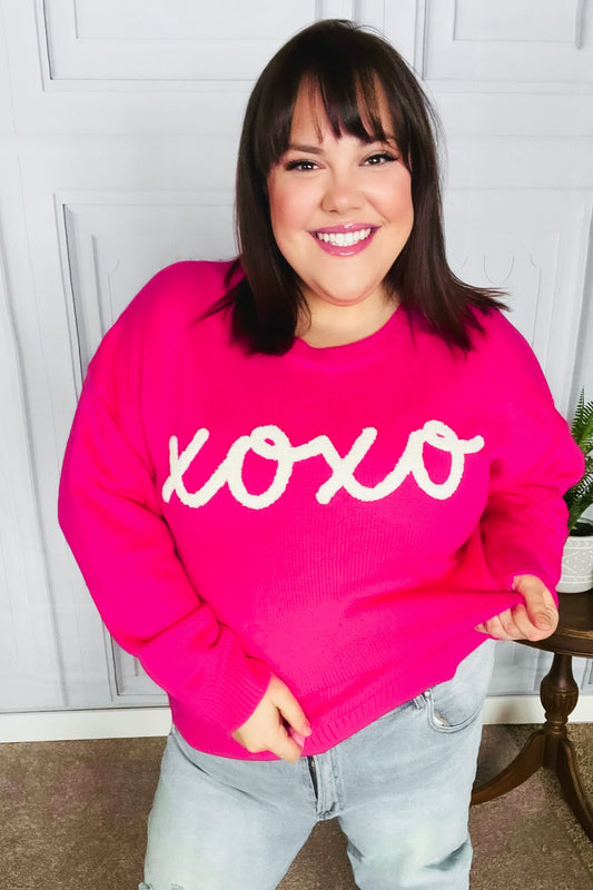 Fuchsia XOXO Embroidered Sweater