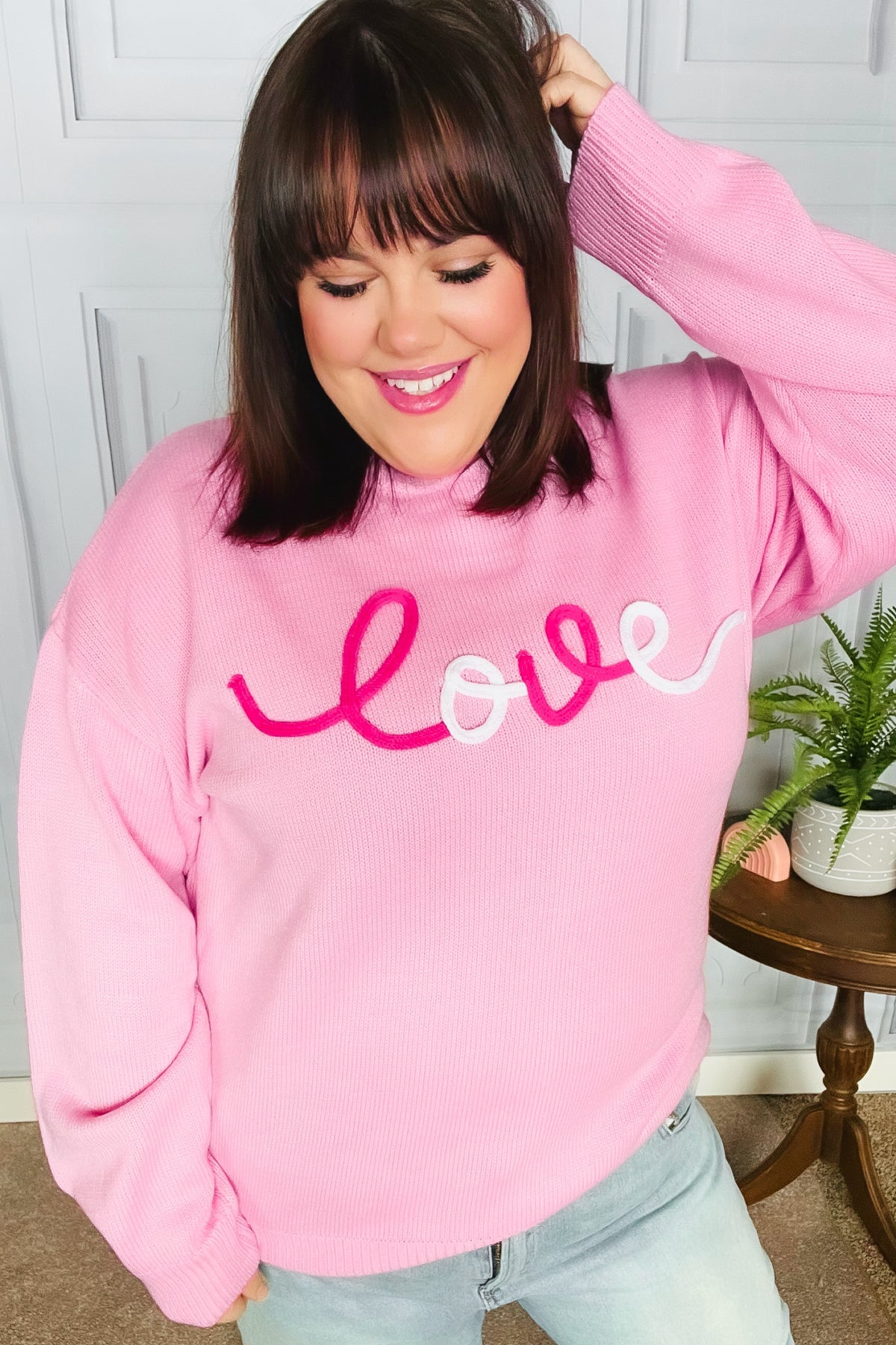 Pink Embroidered Pop Up Sweater