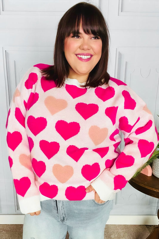 Cream & Fuchsia Heart Oversized Sweater
