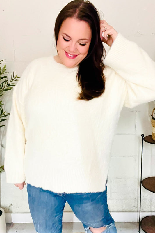 Ivory Fuzzy Soft Knit Sweater