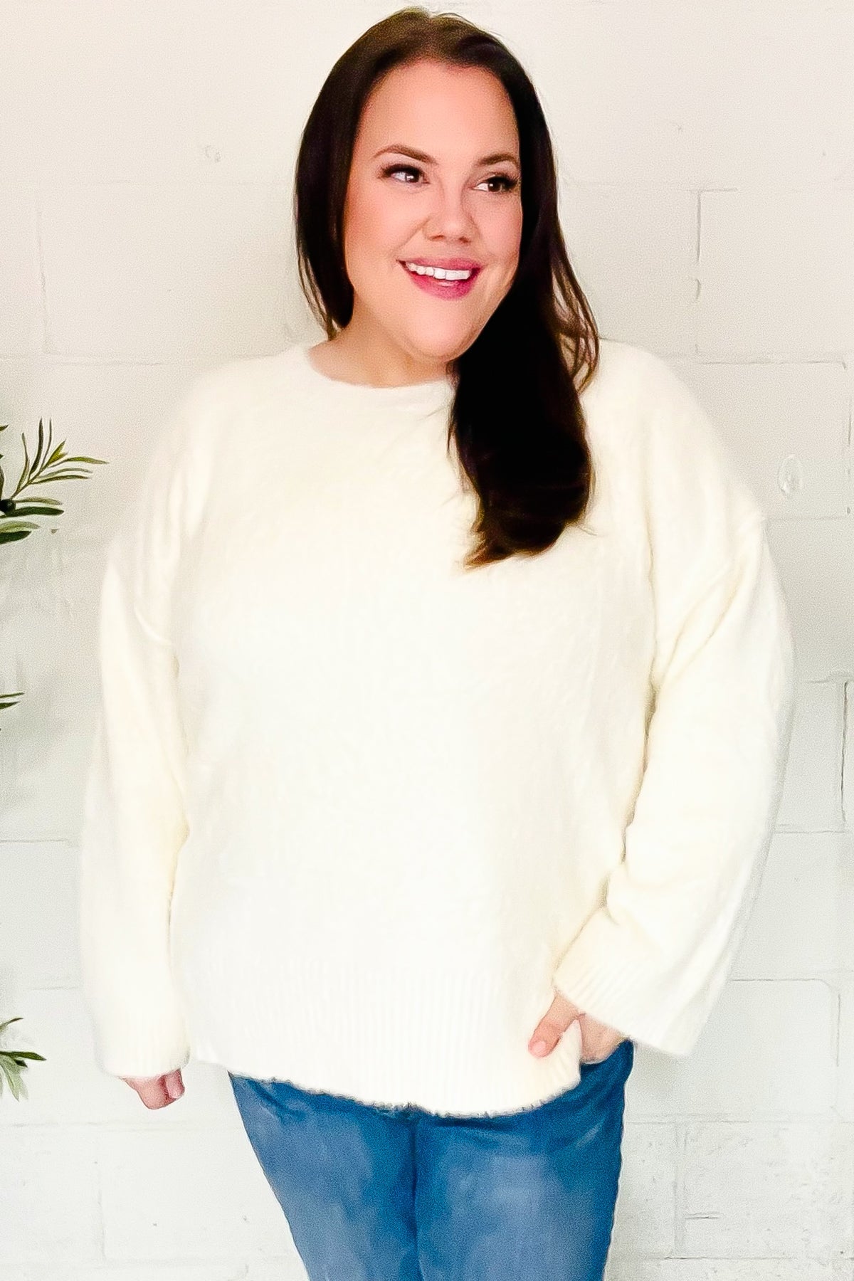 Ivory Fuzzy Soft Knit Sweater