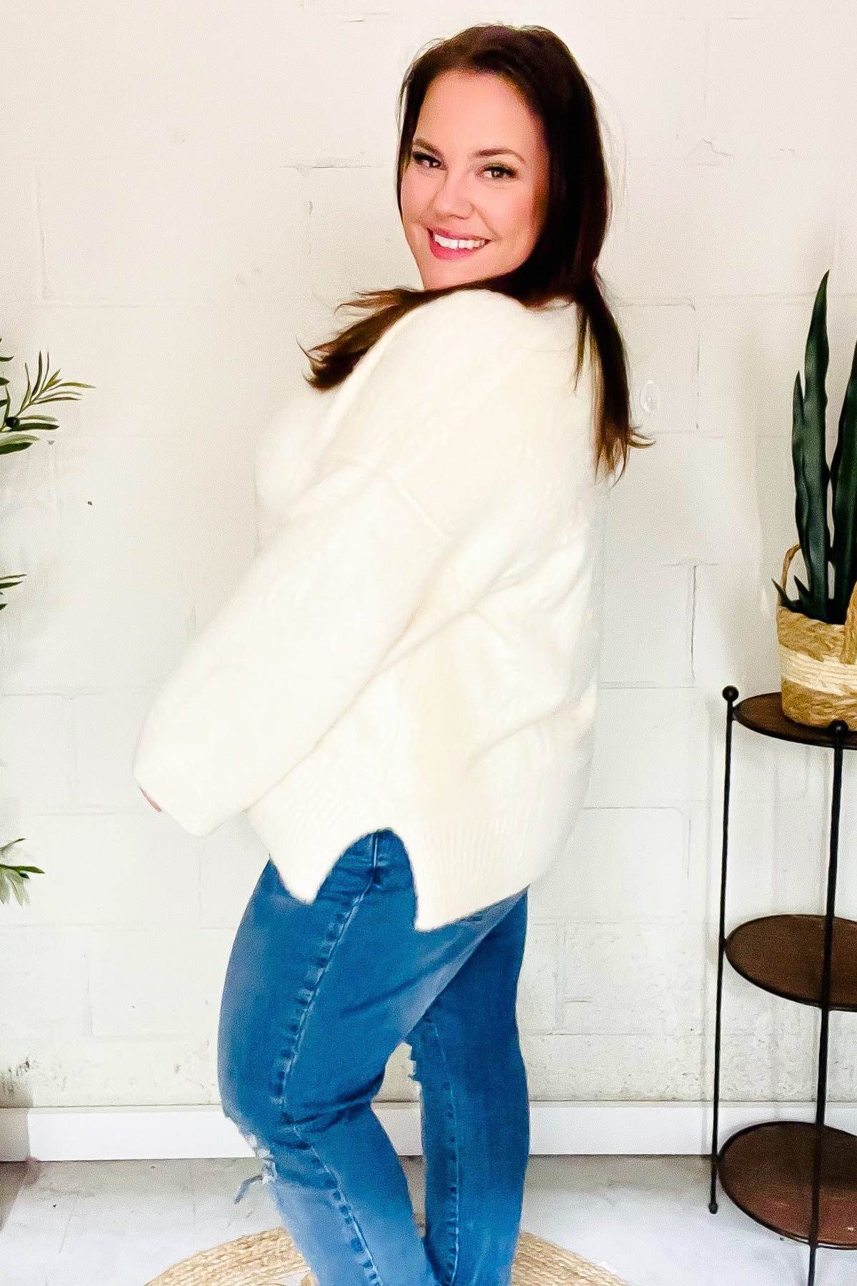 Ivory Fuzzy Soft Knit Sweater