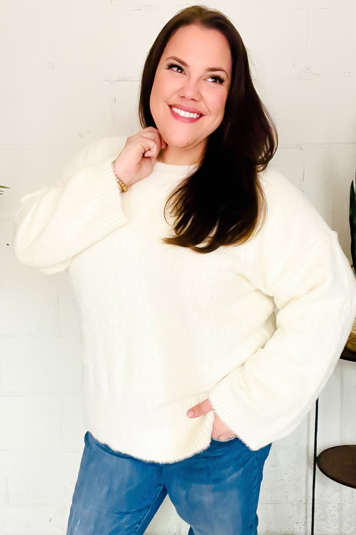 Ivory Fuzzy Soft Knit Sweater