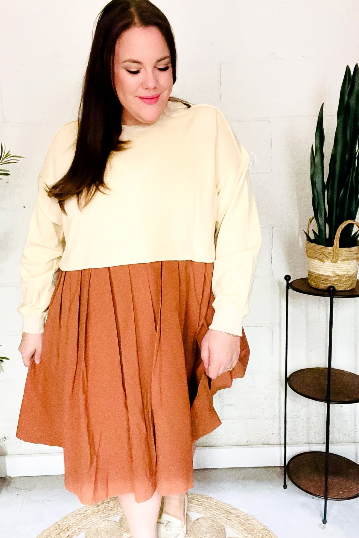 Cream & Rust 2-in-1 Pleated Dress