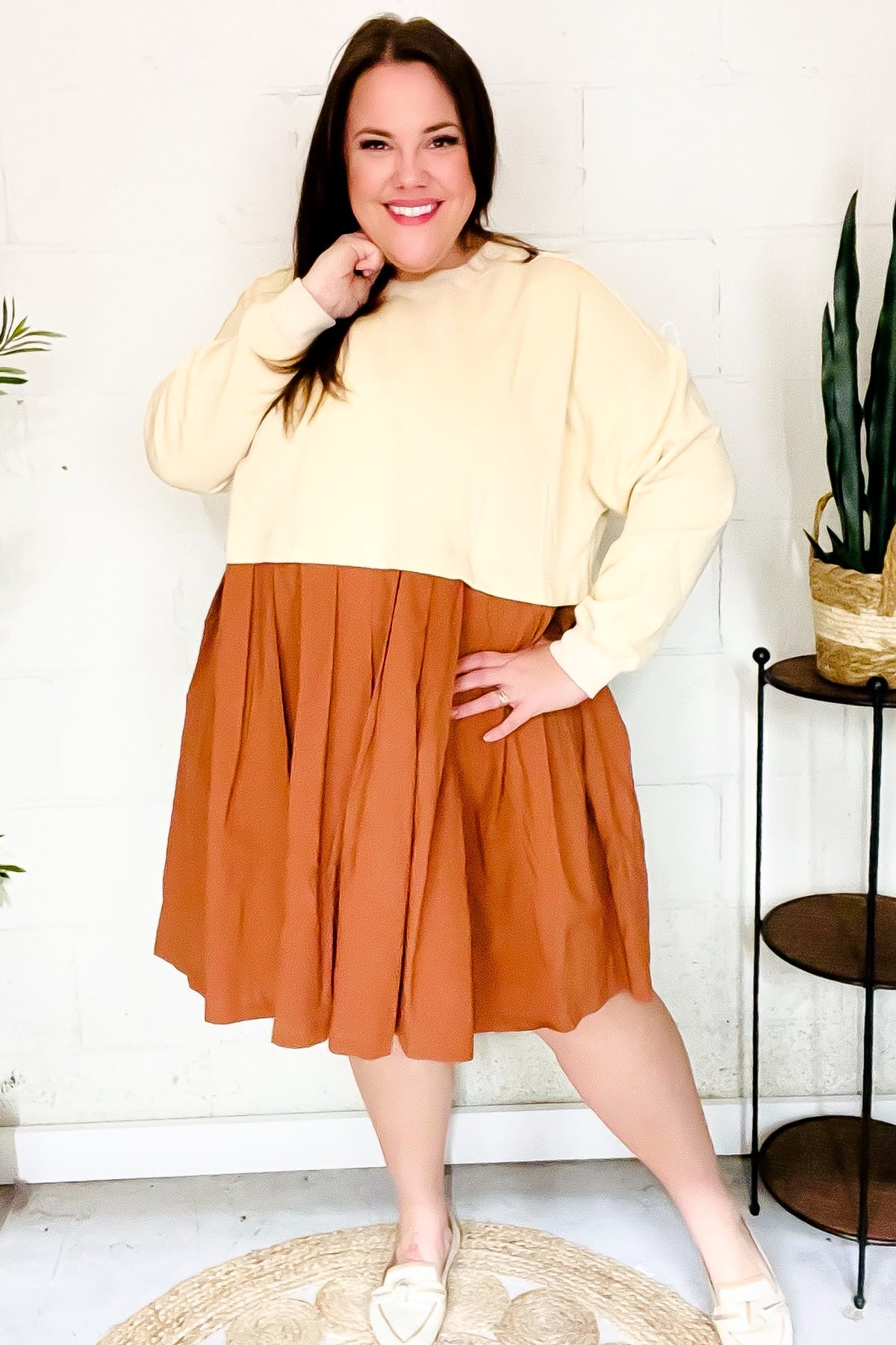 Cream & Rust 2-in-1 Pleated Dress