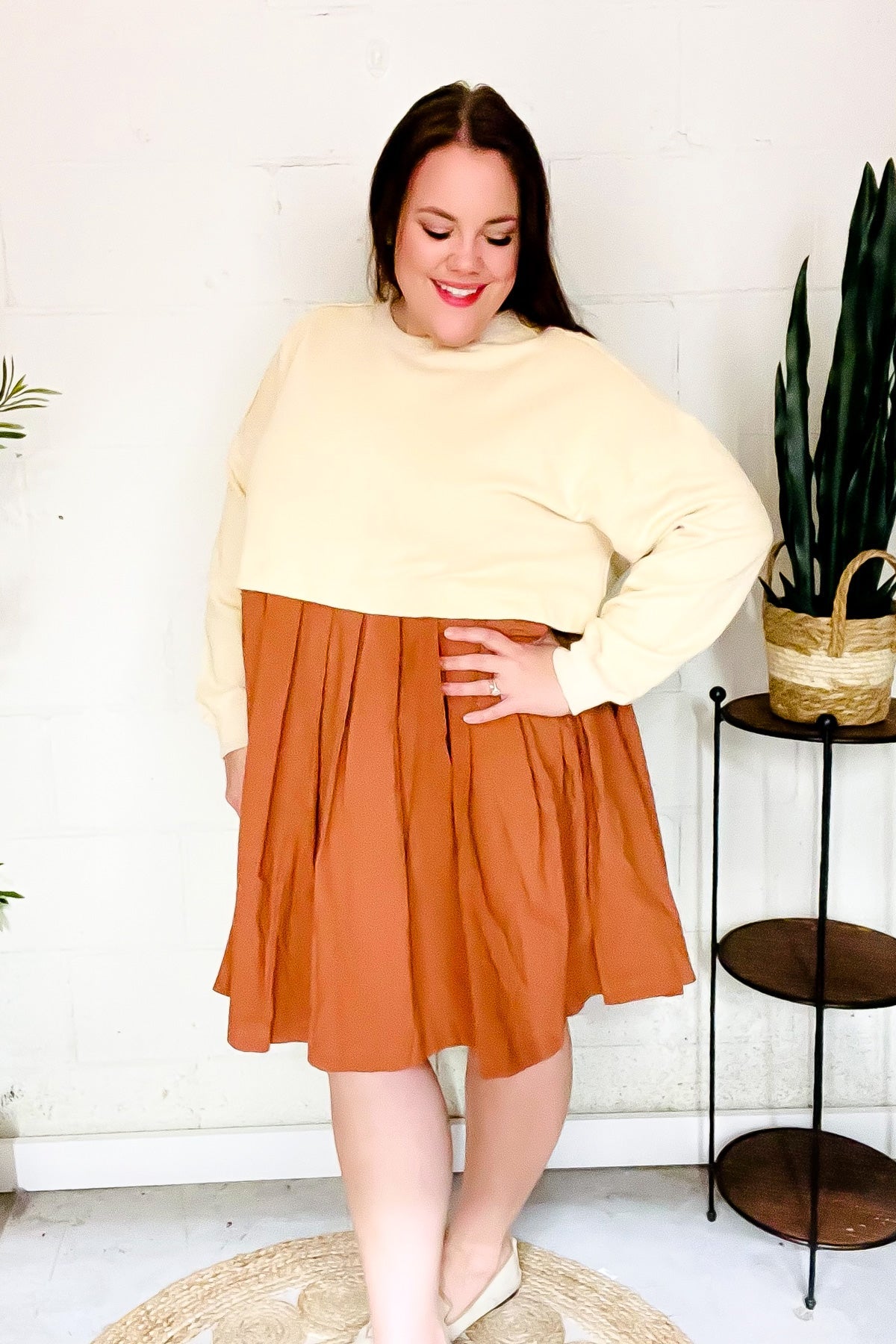 Cream & Rust 2-in-1 Pleated Dress