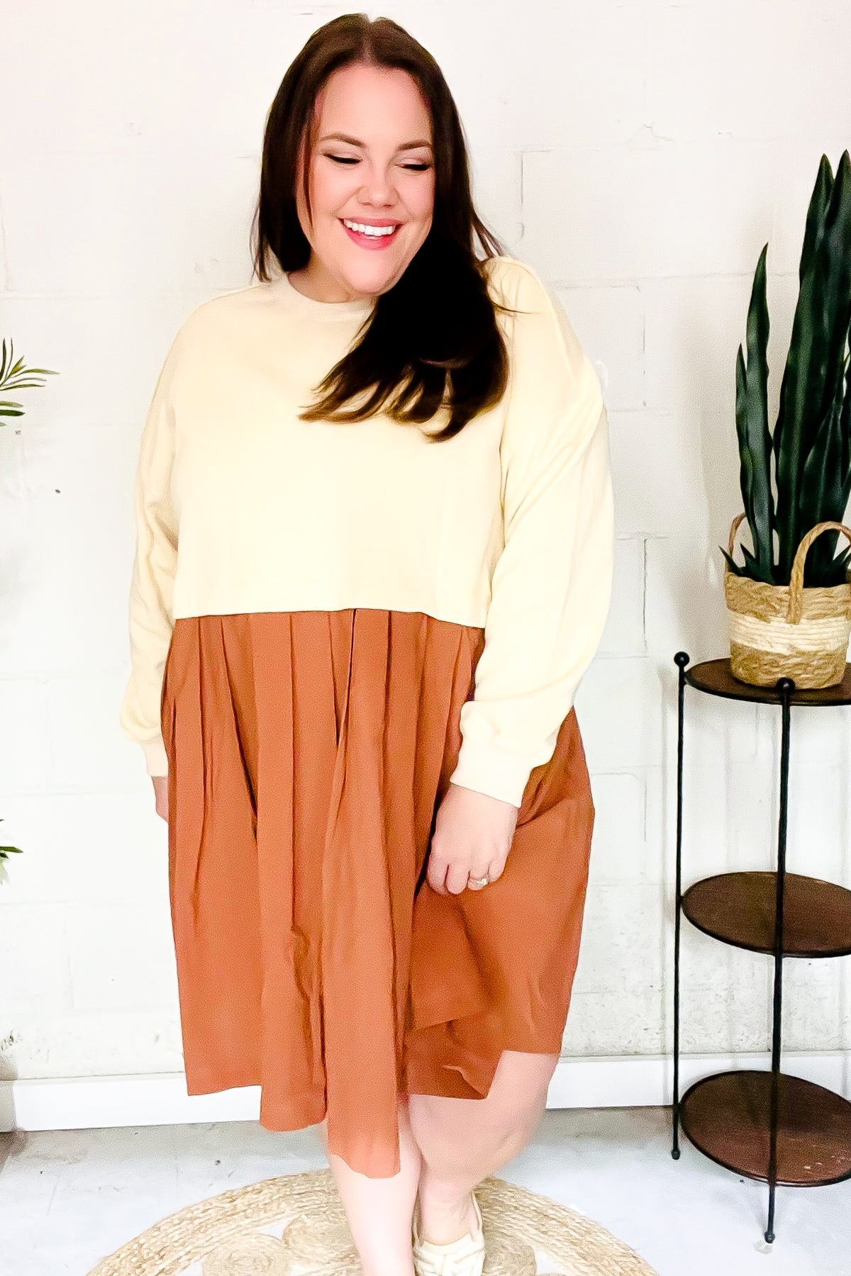 Cream & Rust 2-in-1 Pleated Dress