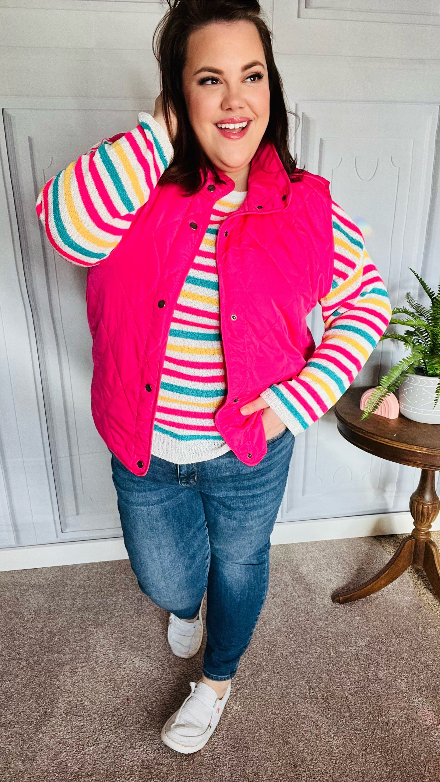 Hot Pink High Neck Quilted Puffer Vest