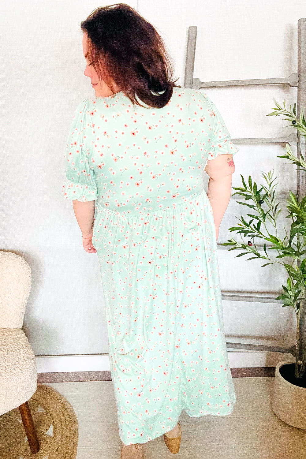 Mint Ditsy Floral Front Tie Maxi Dress