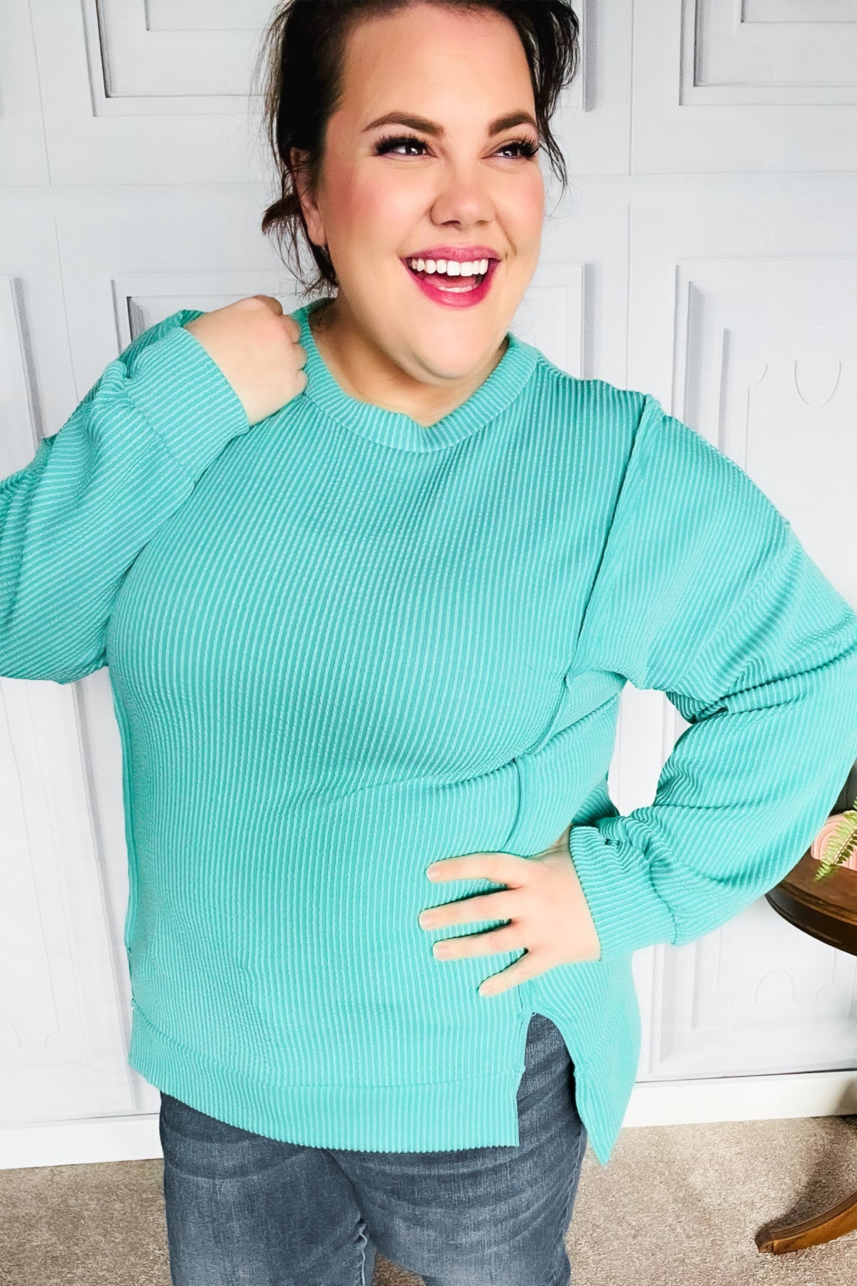 Mint Mineral Washed Rib Pullover