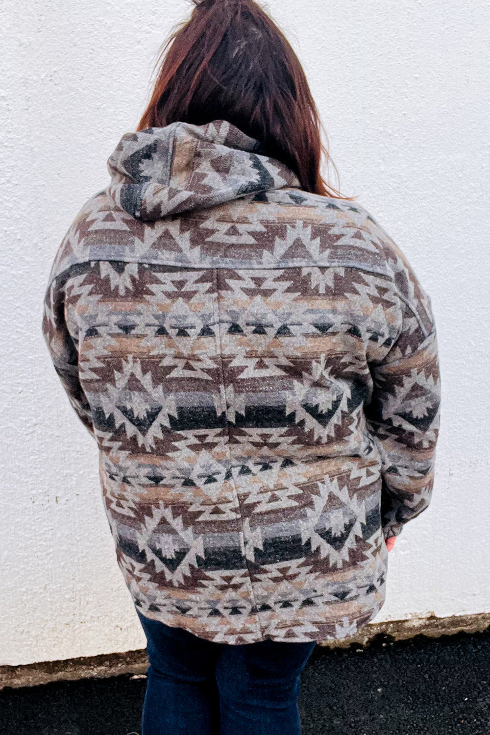 Grey Aztec Half Zip High Neck Hoodie