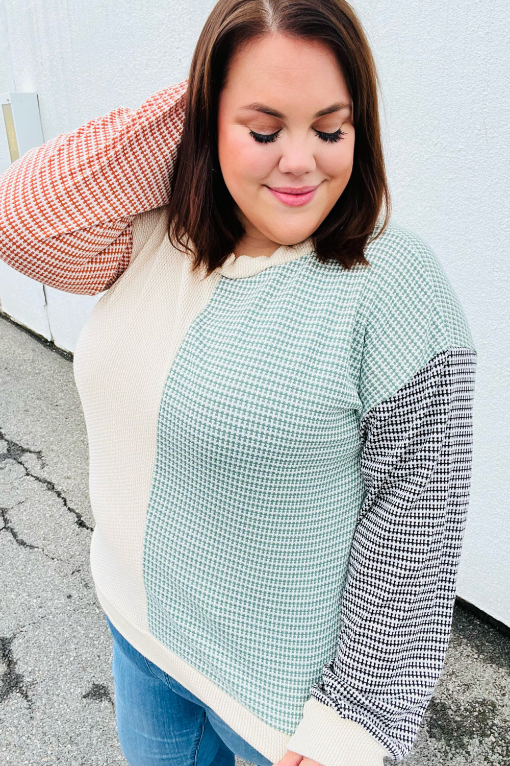 Rust & Olive Two-Tone Knit Color Block Top