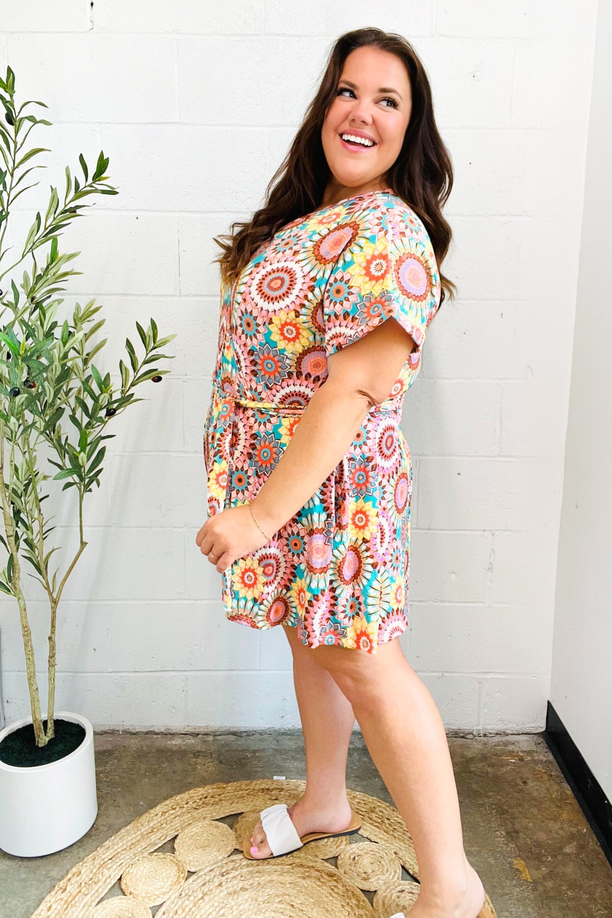 Multicolor Mandala Boho Surplice Tie Waist Romper