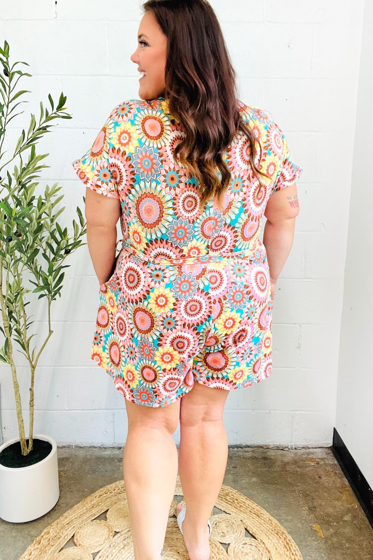 Multicolor Mandala Boho Surplice Tie Waist Romper