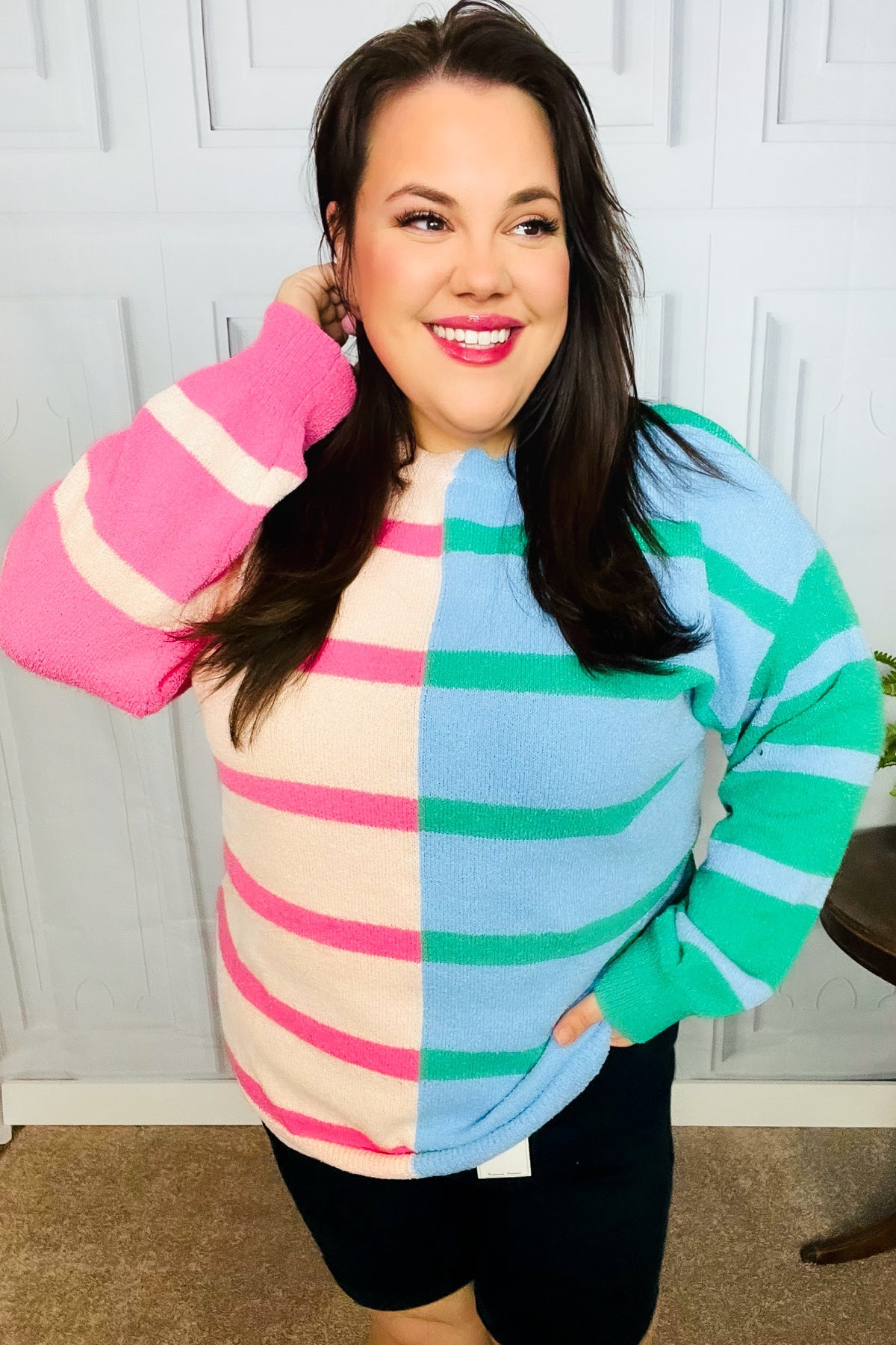 Blush & Blue Stripe Color Block Knit Sweater