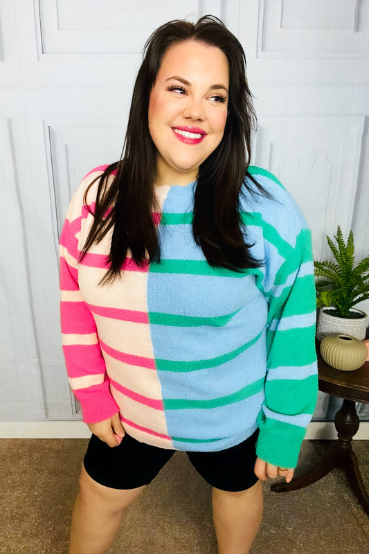 Blush & Blue Stripe Color Block Knit Sweater