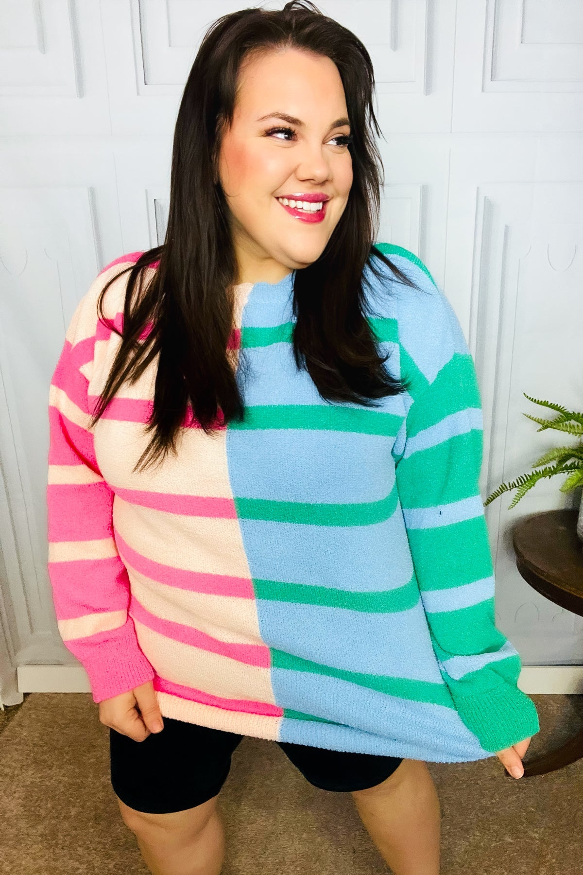 Blush & Blue Stripe Color Block Knit Sweater