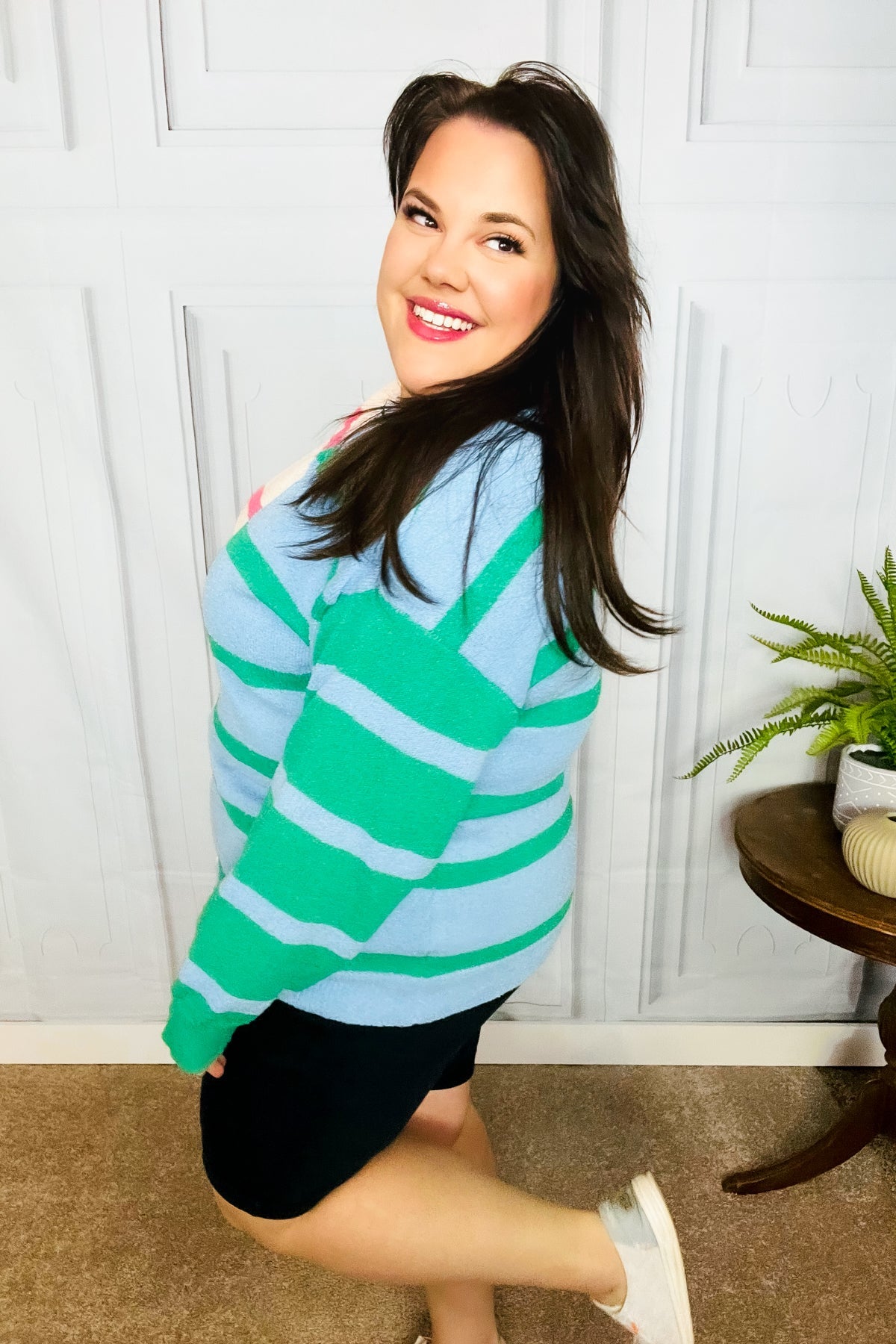 Blush & Blue Stripe Color Block Knit Sweater