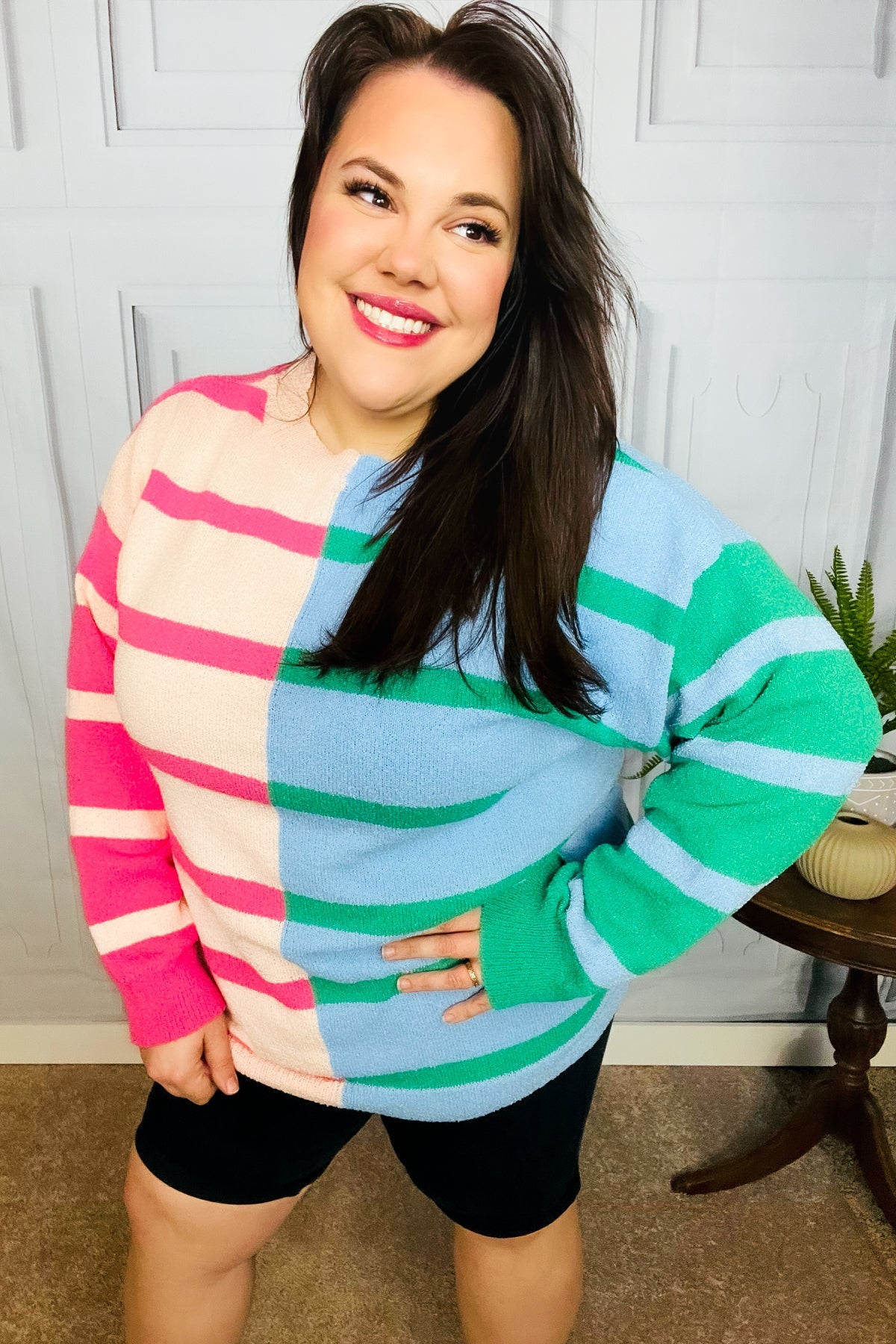 Blush & Blue Stripe Color Block Knit Sweater