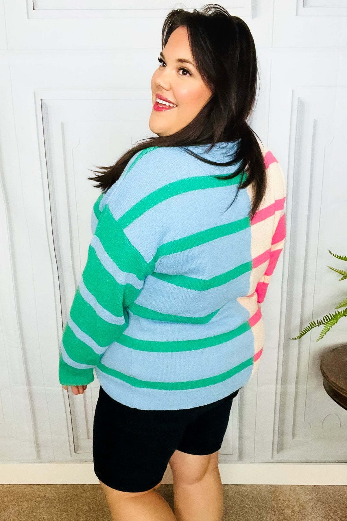 Blush & Blue Stripe Color Block Knit Sweater