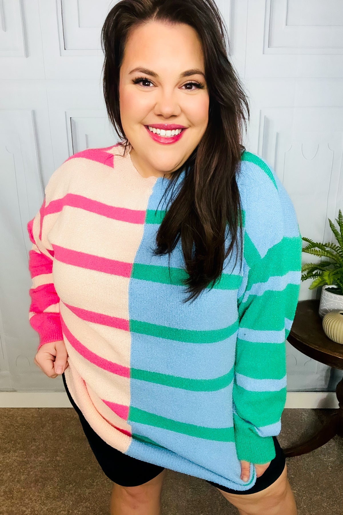 Blush & Blue Stripe Color Block Knit Sweater