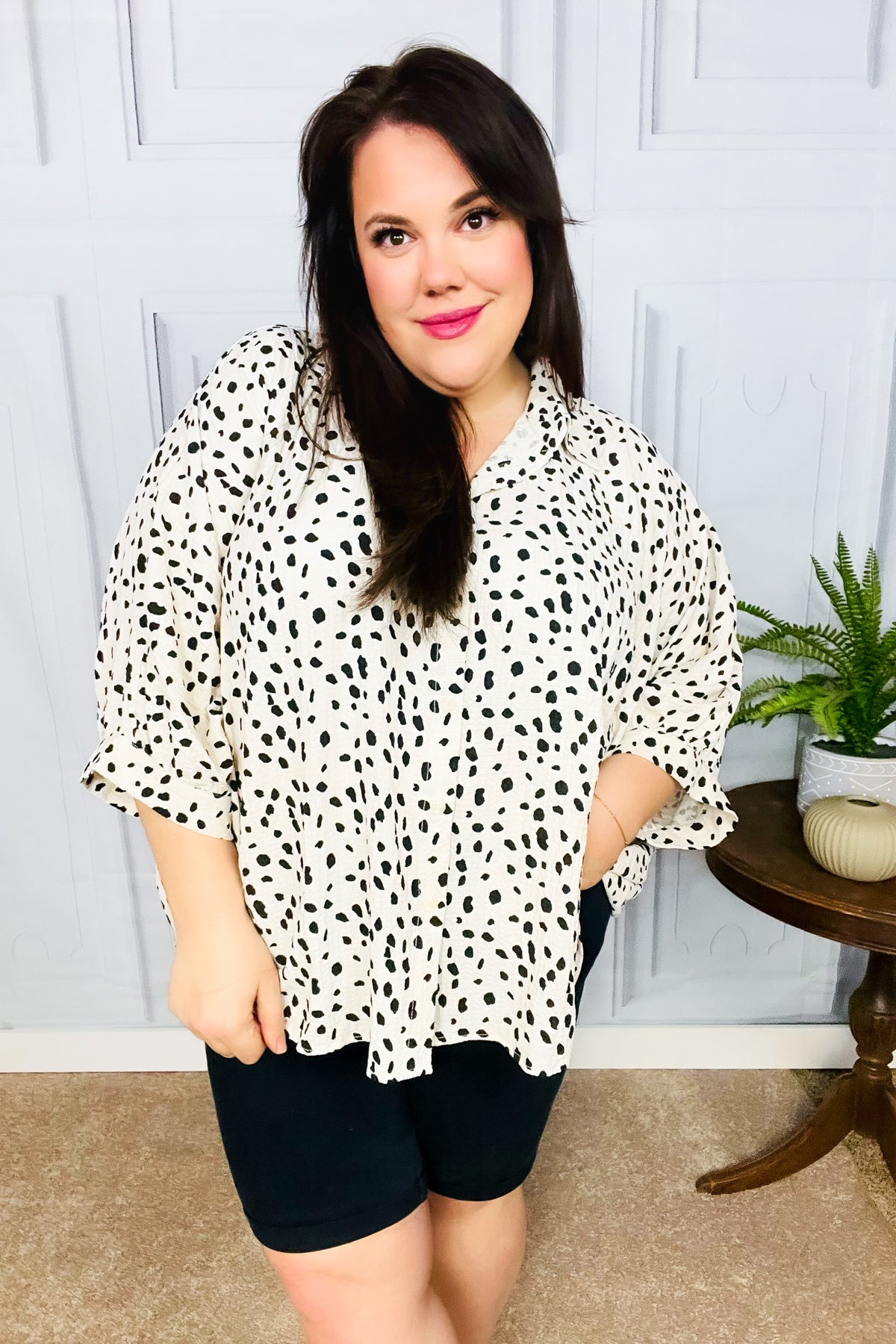 Ivory Leopard Print Button Down Oversized Top