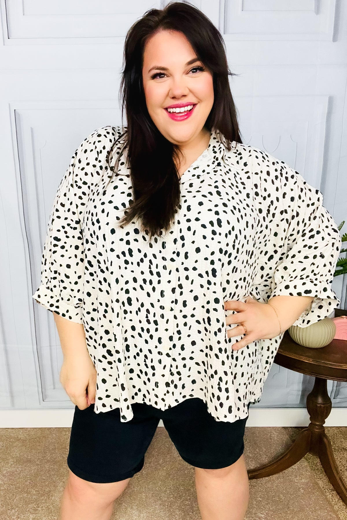 Ivory Leopard Print Button Down Oversized Top