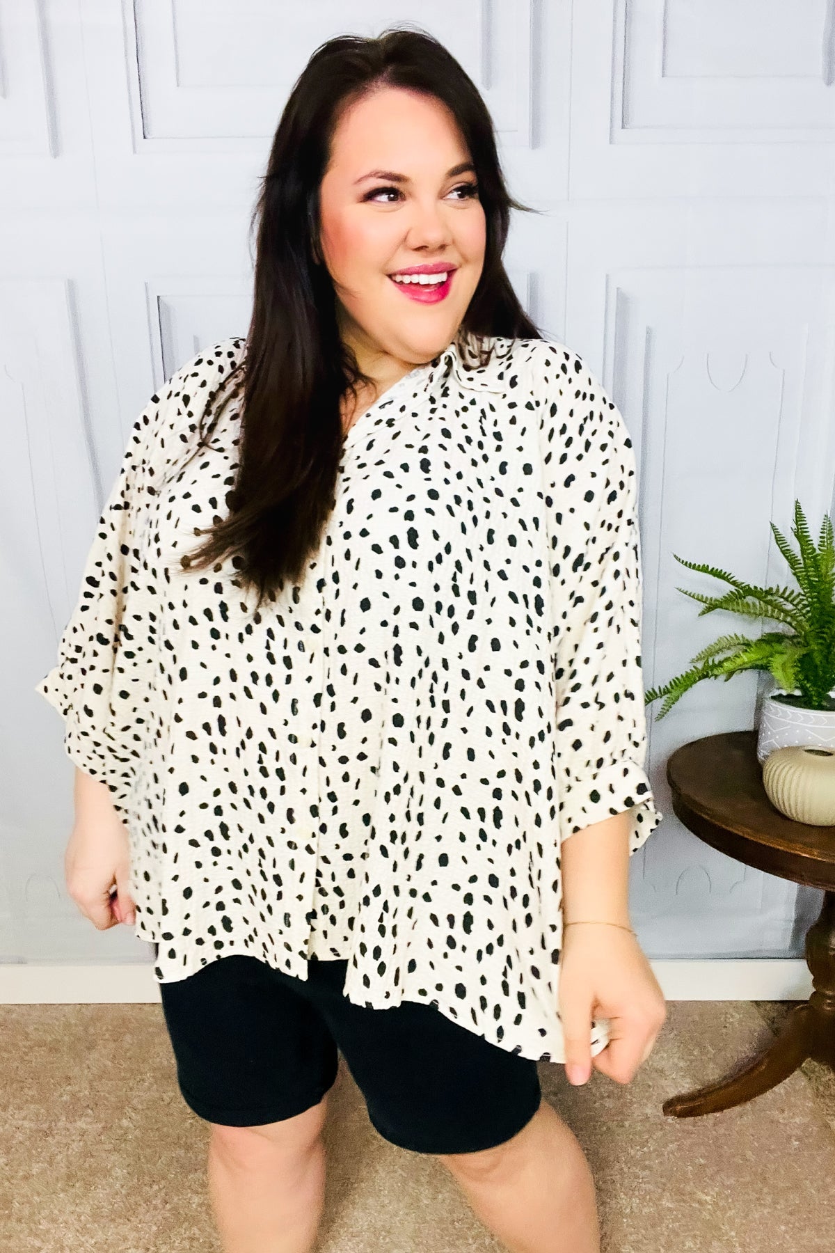 Ivory Leopard Print Button Down Oversized Top