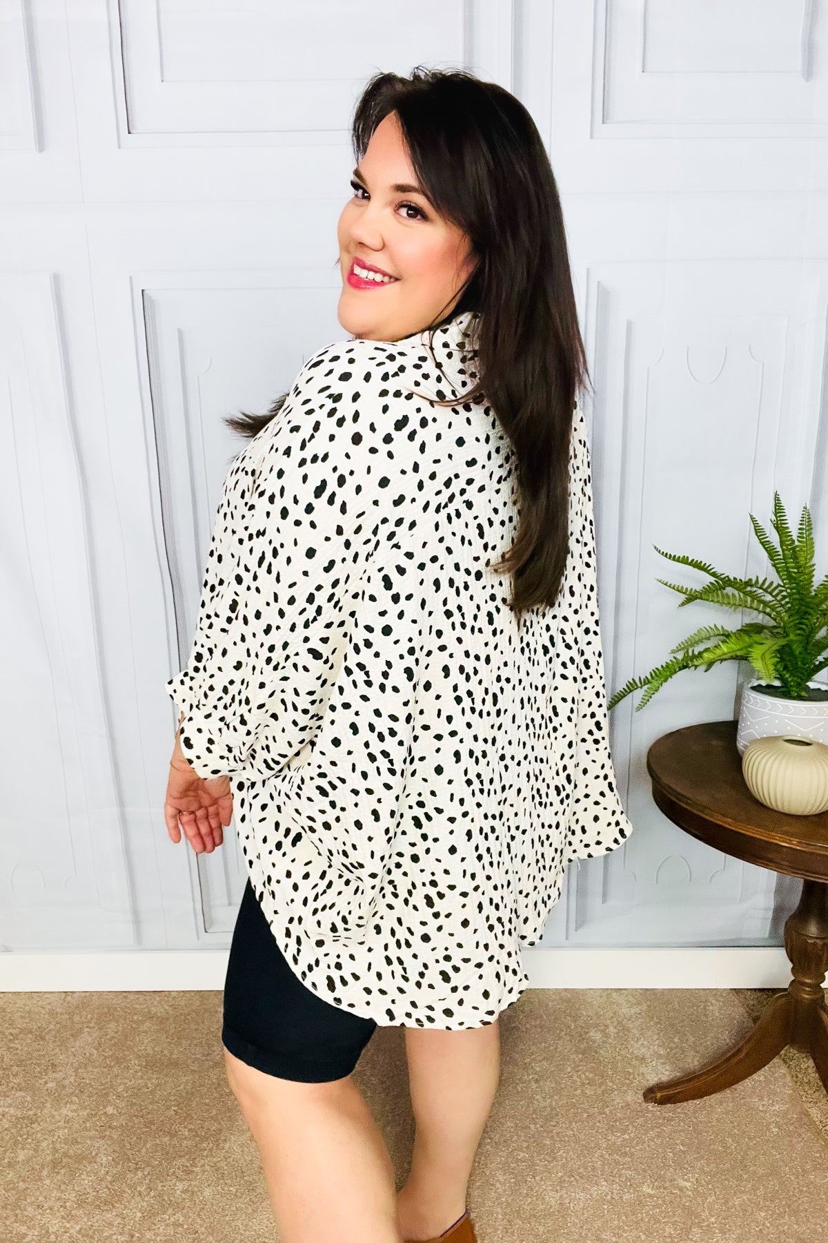 Ivory Leopard Print Button Down Oversized Top