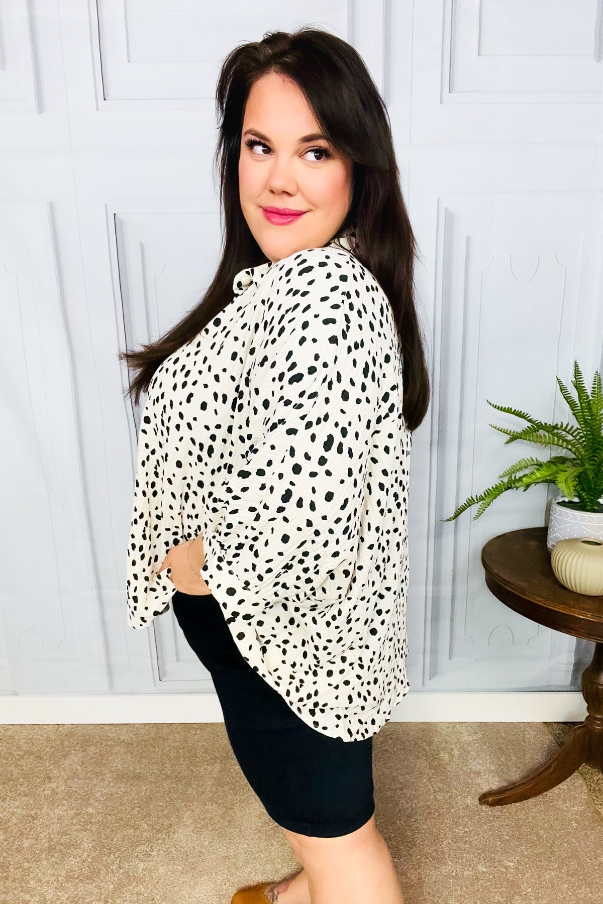 Ivory Leopard Print Button Down Oversized Top