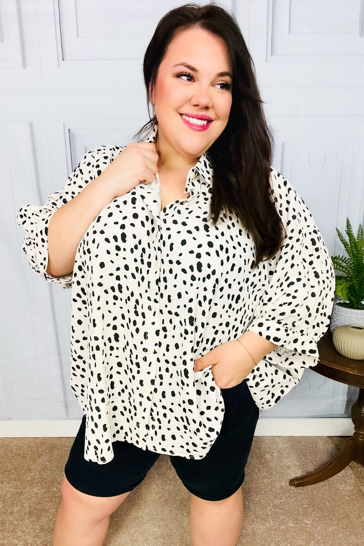 Ivory Leopard Print Button Down Oversized Top