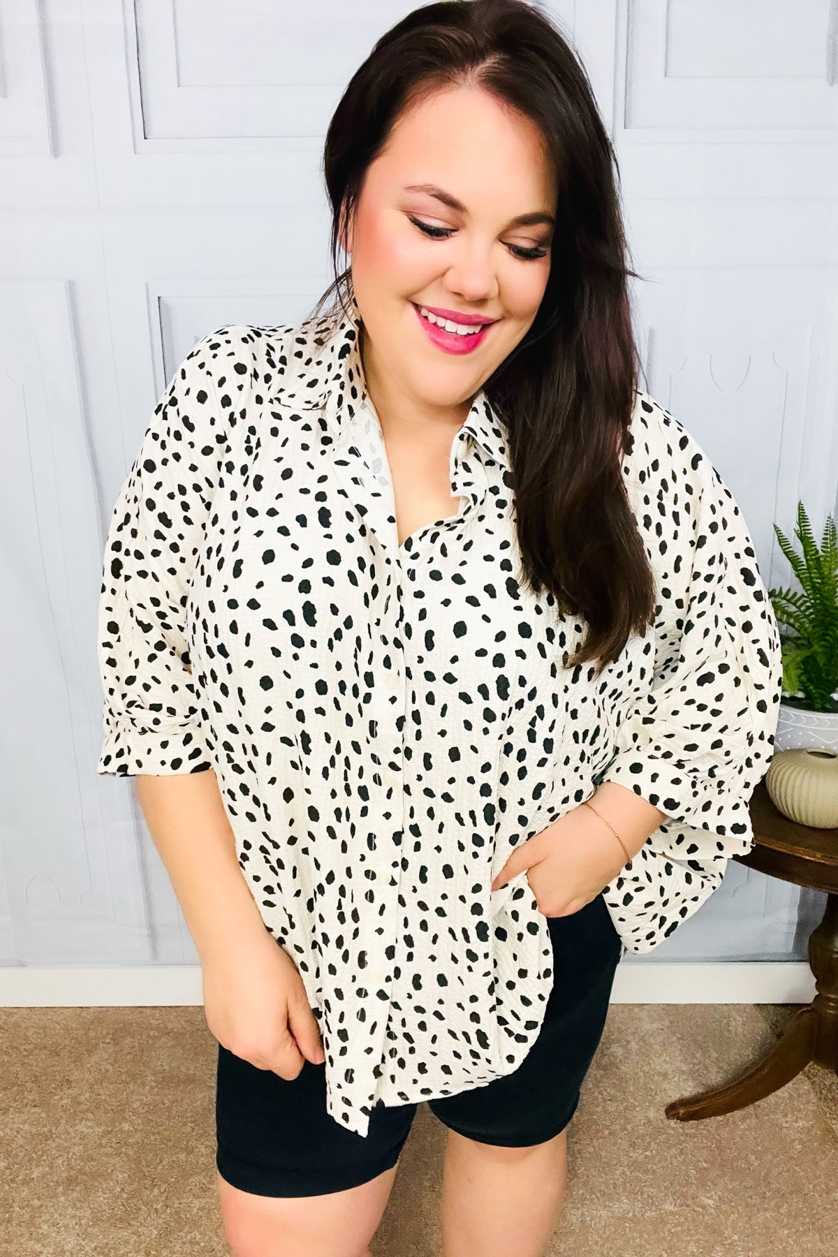 Ivory Leopard Print Button Down Oversized Top