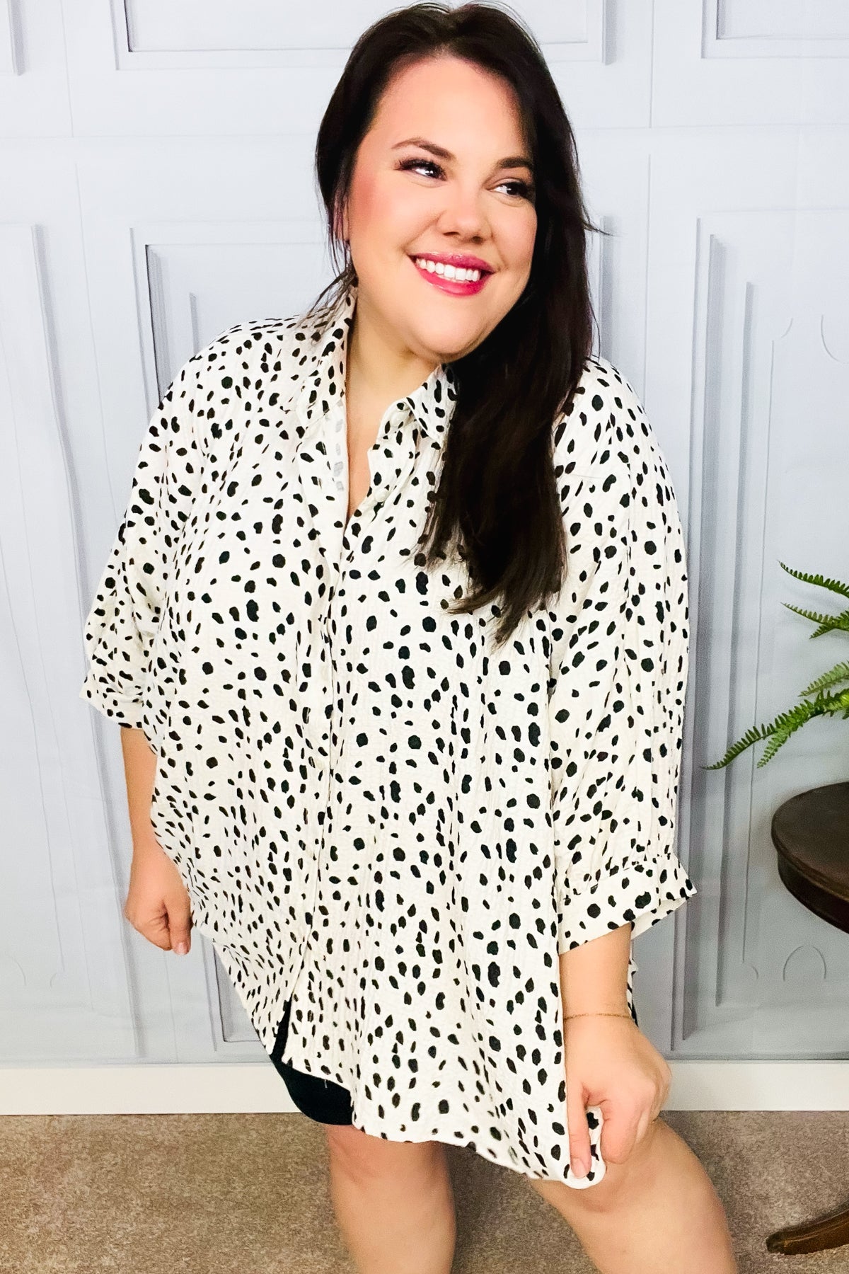 Ivory Leopard Print Button Down Oversized Top