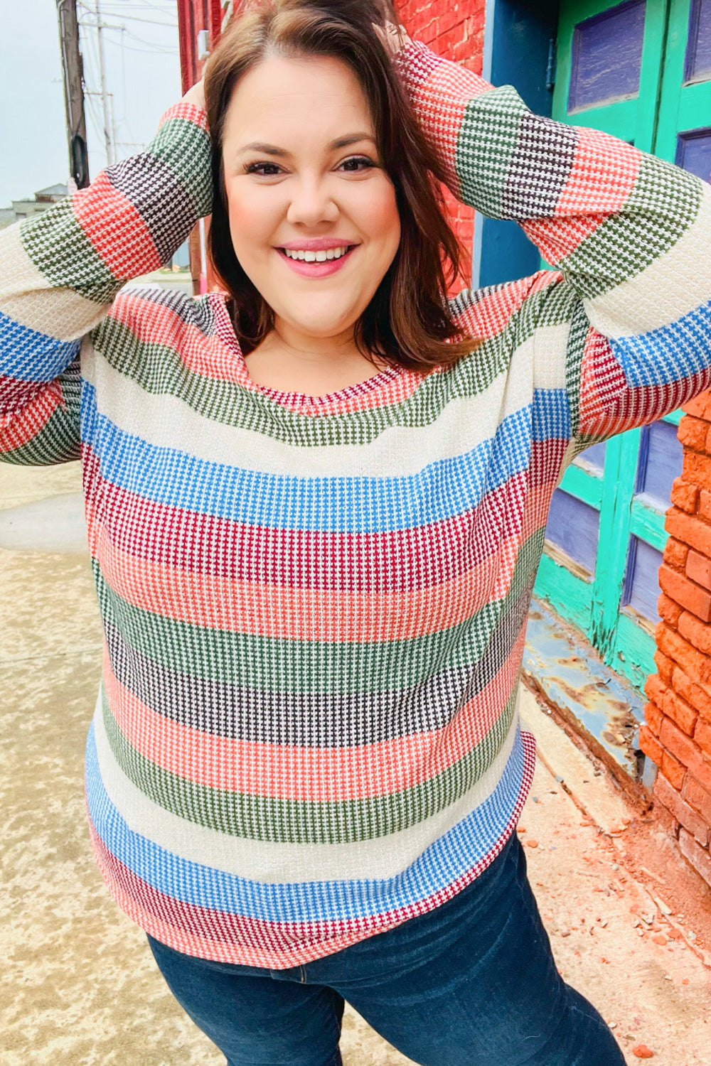 Blue & Olive Vintage Stripe Knit Top