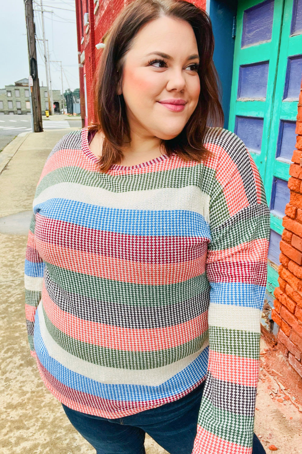 Blue & Olive Vintage Stripe Knit Top