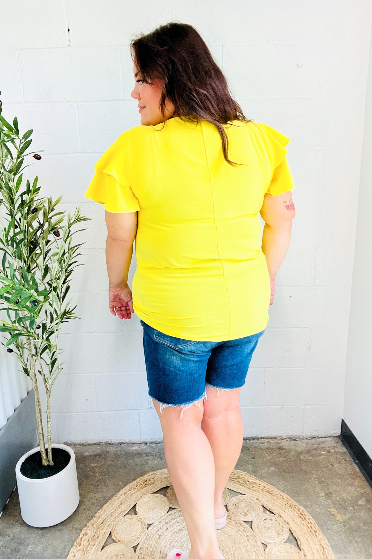 Yellow Tiered Double Ruffle Sleeve Woven Top