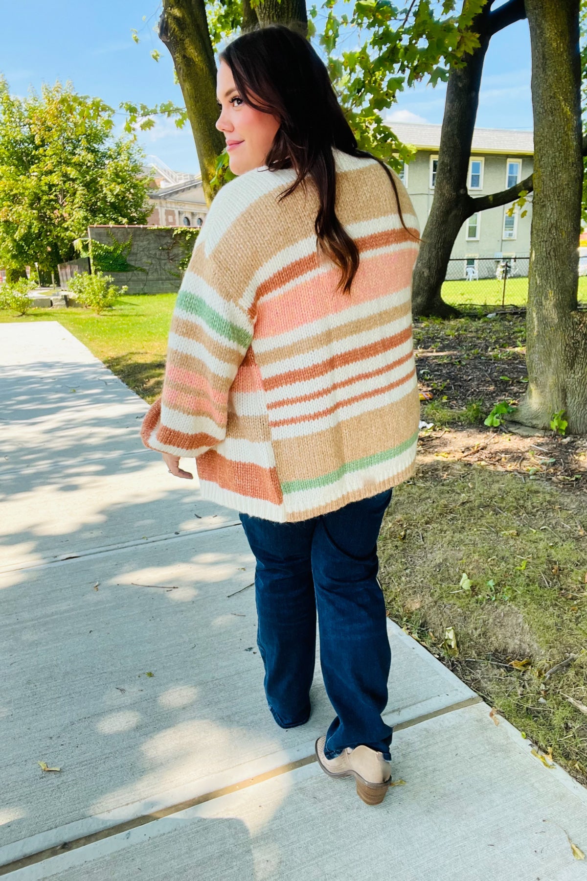 Taupe & Sage Stripe Button Down Cardigan