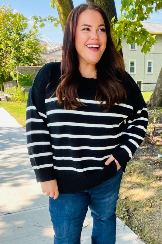 Black Striped Oversized Knit Sweater