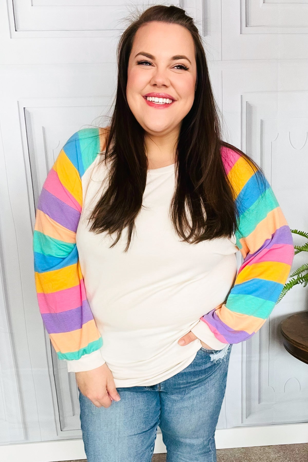 Rainbow Bubble Sleeve Terry Raglan Top