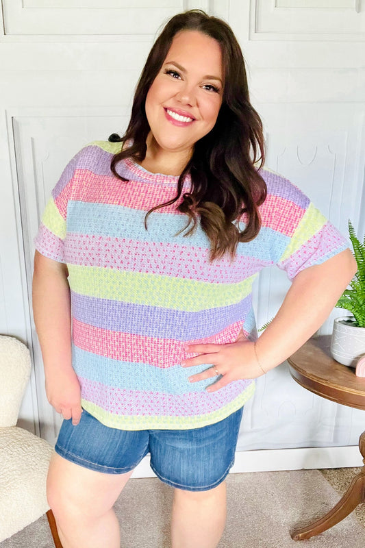 Lavender & Pink Striped Textured Waffle Knit Top