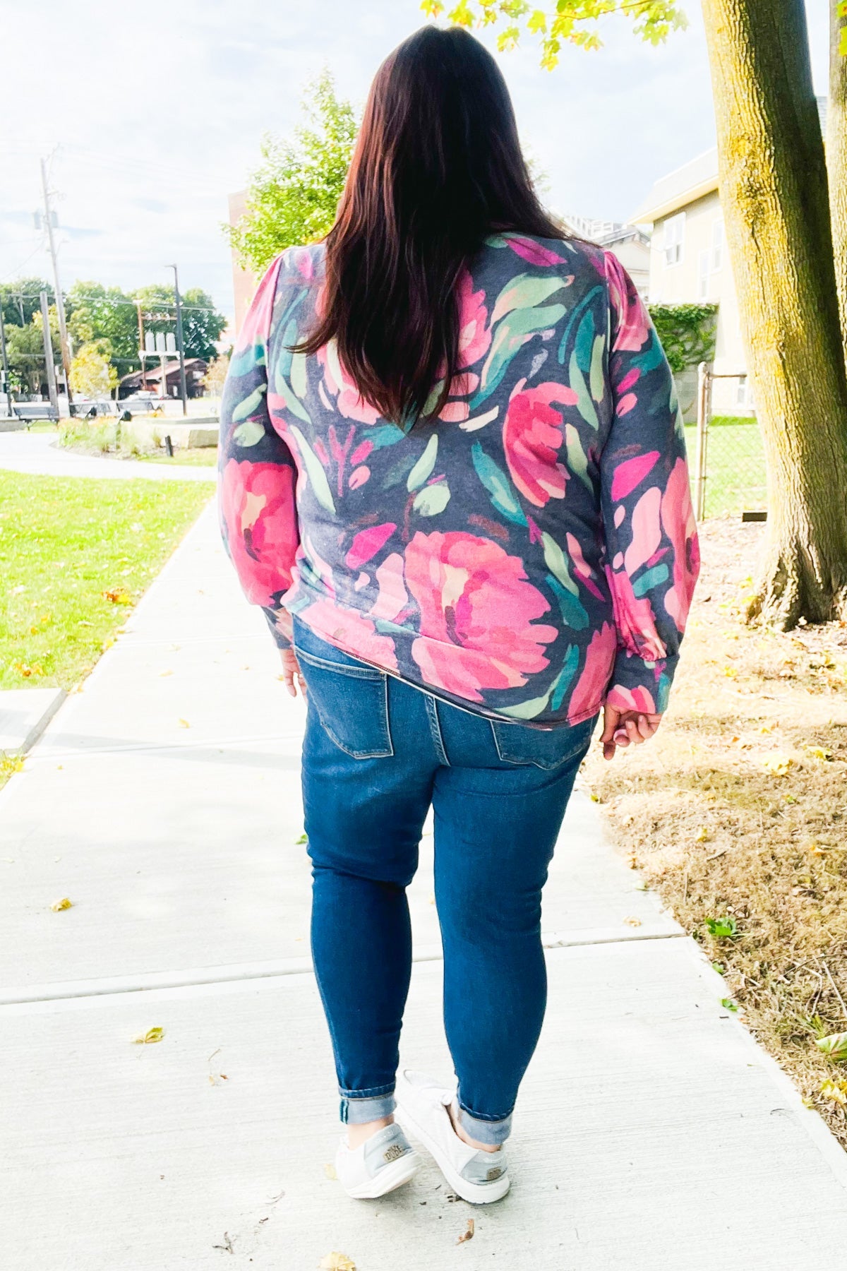 Navy Floral Brushed Hacci Sweater Top