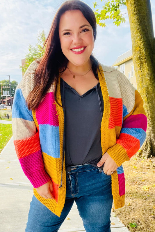 Multicolor Chunky Knit Color Block Patchwork Cardigan