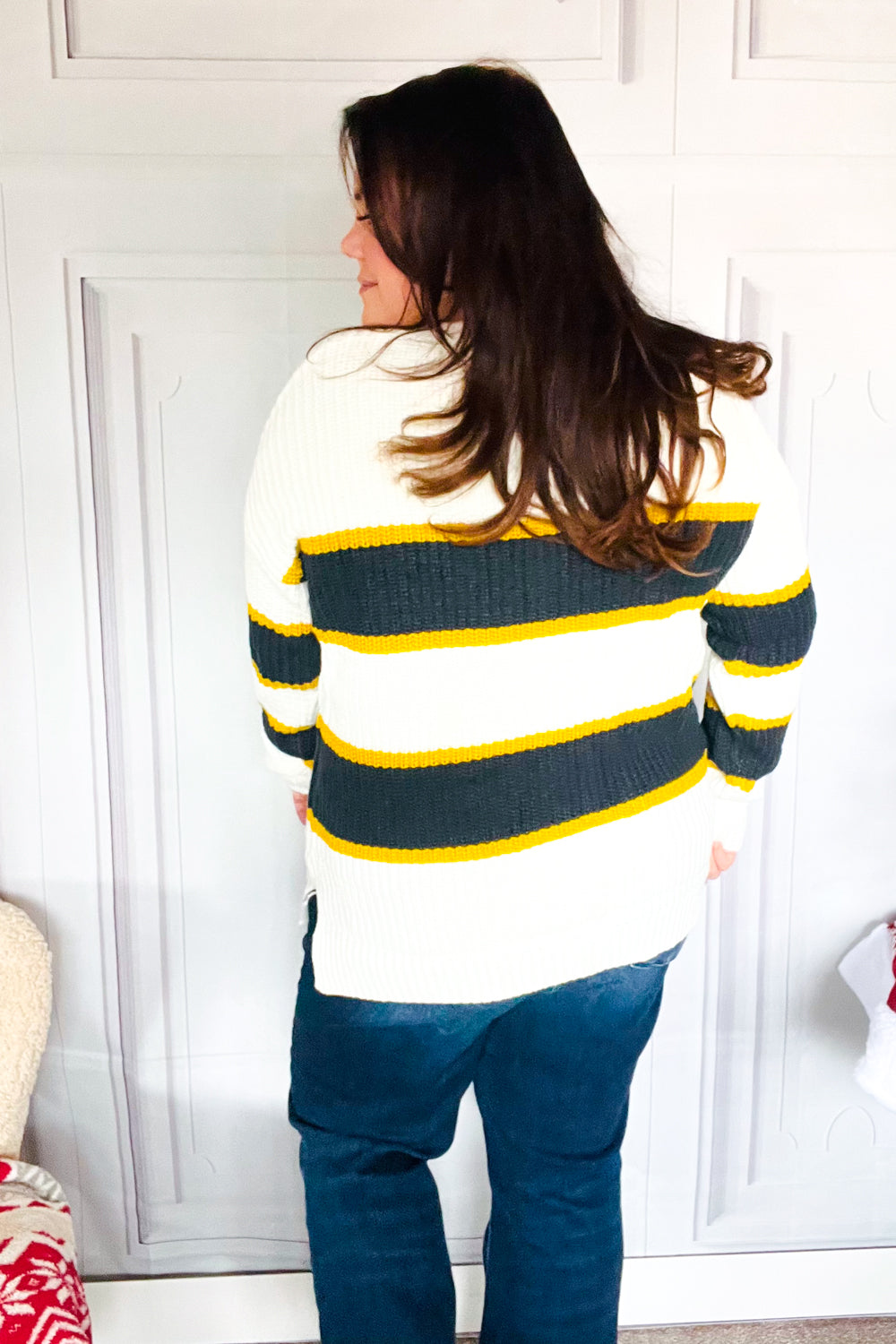 Yellow & Ivory Stripe Oversized Knit Sweater