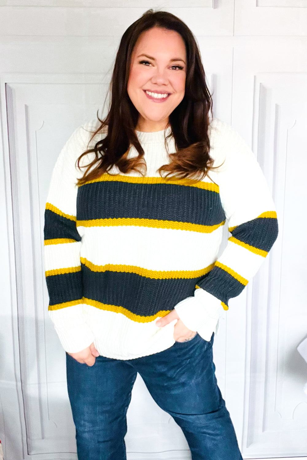 Yellow & Ivory Stripe Oversized Knit Sweater