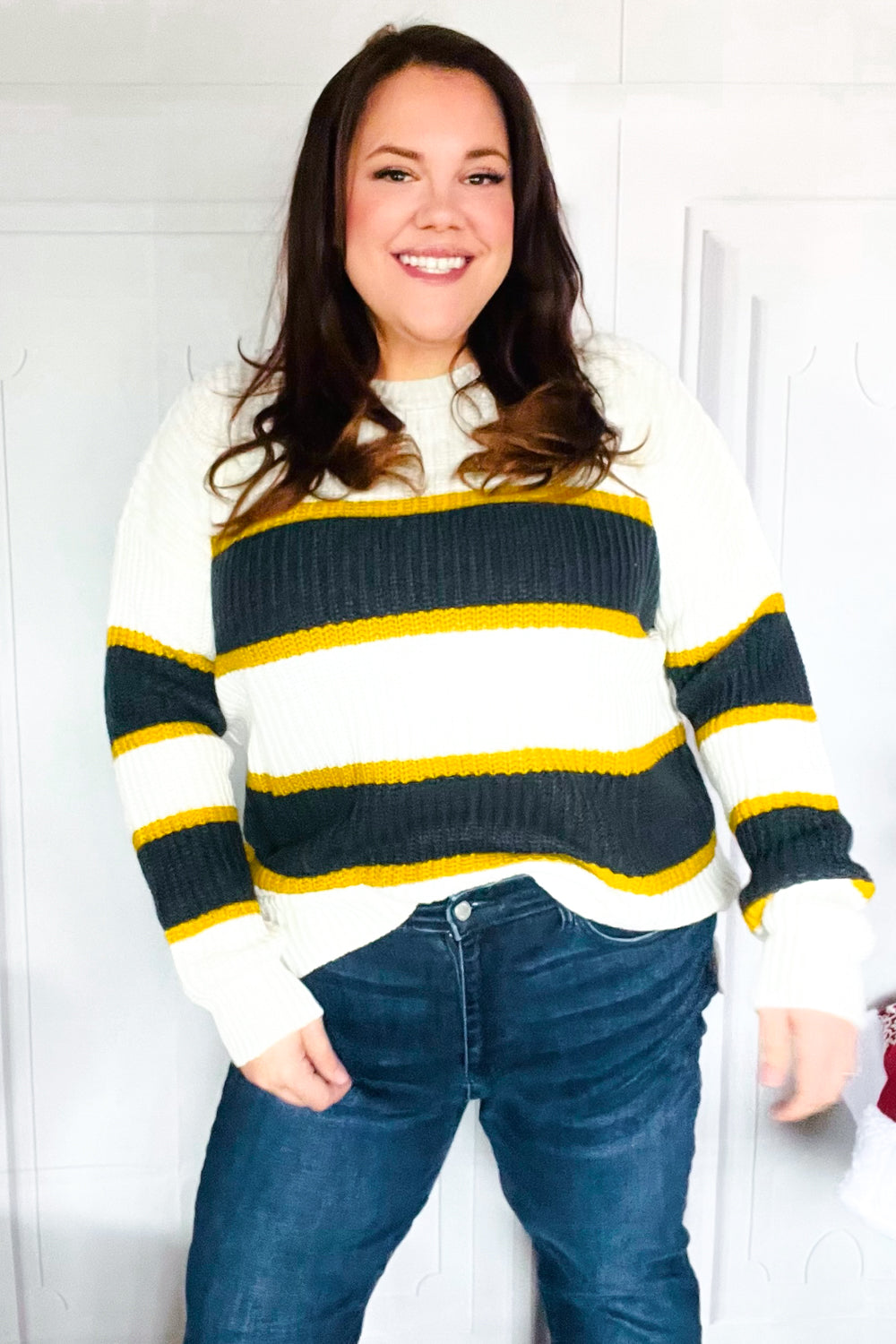 Yellow & Ivory Stripe Oversized Knit Sweater