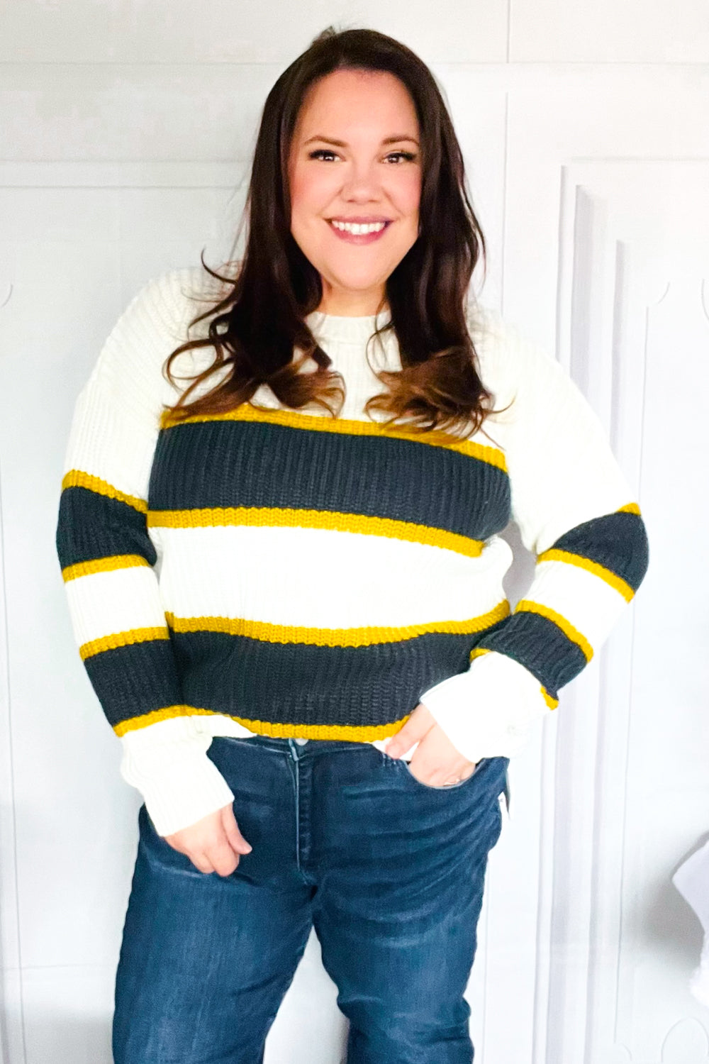 Yellow & Ivory Stripe Oversized Knit Sweater