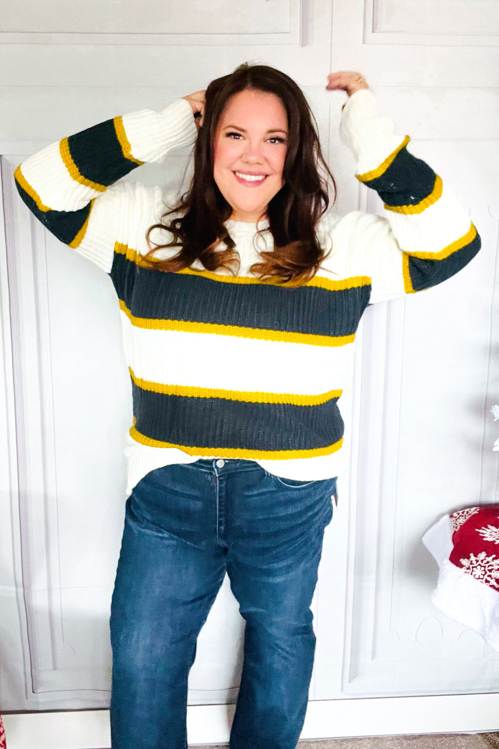 Yellow & Ivory Stripe Oversized Knit Sweater